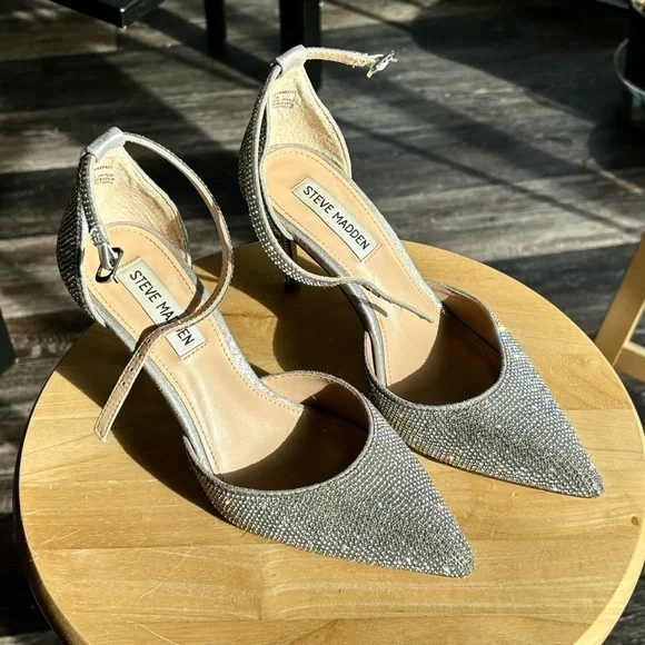 Steve Madden silver rhinestone ankle strap heels - Picture 3 of 7